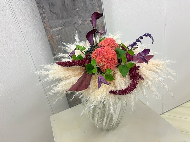 10月のブーケクラス<パンパスのふわふわネストボケー> 10月のブーケクラス<パンパスのふわふわネストボケー>